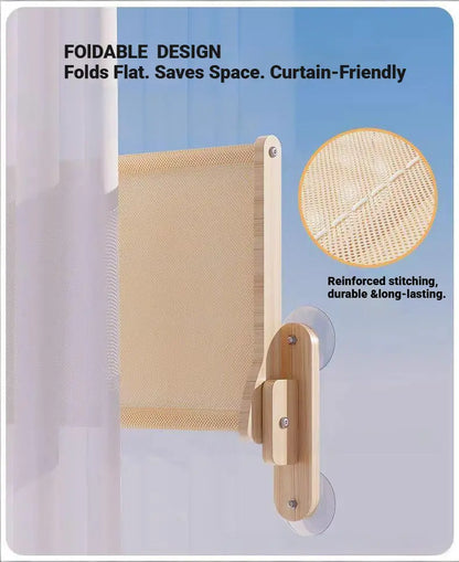 Foldable Solid Wood Cat Window Perch | Heavy Duty Suction Cup Hammock | Space Saving & Breathable Mesh | for Large Cats