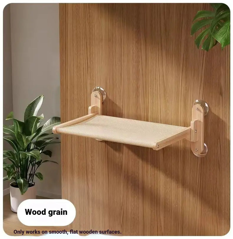 Foldable Solid Wood Cat Window Perch | Heavy Duty Suction Cup Hammock | Space Saving & Breathable Mesh | for Large Cats
