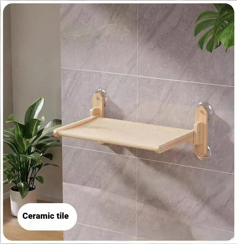Foldable Solid Wood Cat Window Perch | Heavy Duty Suction Cup Hammock | Space Saving & Breathable Mesh | for Large Cats