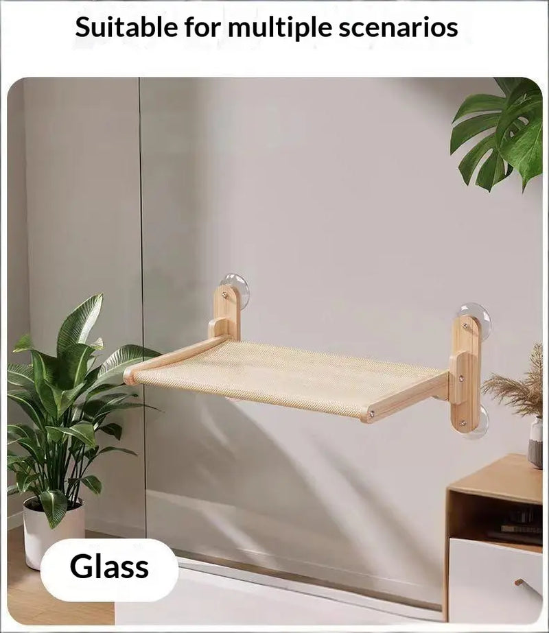 Foldable Solid Wood Cat Window Perch | Heavy Duty Suction Cup Hammock | Space Saving & Breathable Mesh | for Large Cats
